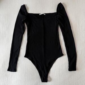 Reformation Women's Black Ribbed Square Neck Bodysuit Small